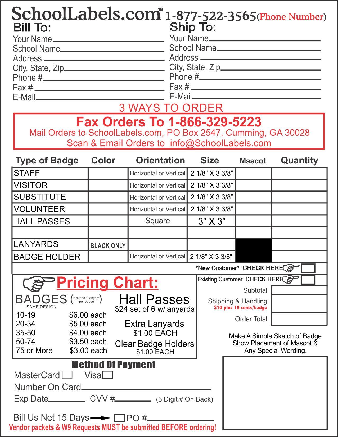 K12IDBadges.com order form