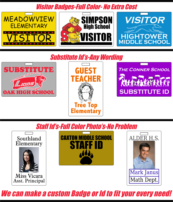 Custom school ID badges printed on durable plastic